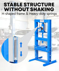Beefy 6 10 12 And 20 Ton H Frame Hydraulic Shop Press With Adjustable Worktable And Plate Set, blue frame, for garages
