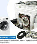 Premium Washer Tub Bearing And Seal Kit For Front Load Washers, DIY repair parts displayed with washer interior.