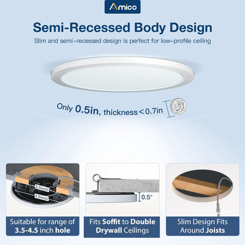 12 Pack Slim LED Semi Recessed Canless Downlights Kit DIY Ready With Junction Box details on design and fitting dimensions