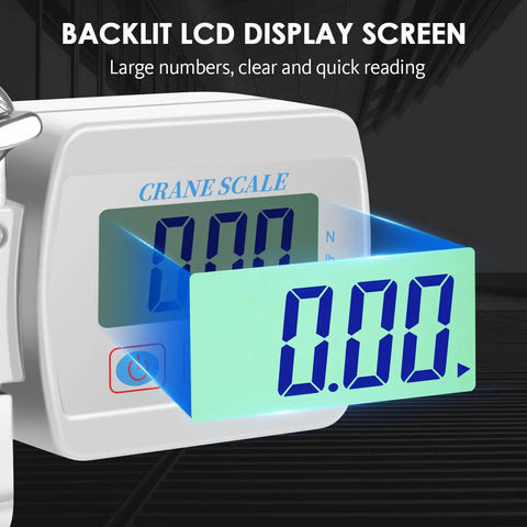Heavy Duty Digital Crane Scale 1100 Lbs Capacity with backlit LCD display for clear weight readings.