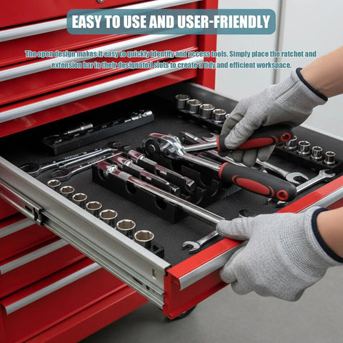 Heavy Duty Tool Drawer Organizer Tray For Ratchets Extensions And Drive Tools Keeps Wrenches Sockets And Bits From Rolling