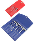 Six-piece stainless steel telescoping bore gauge set in red and blue roll-up pouches.