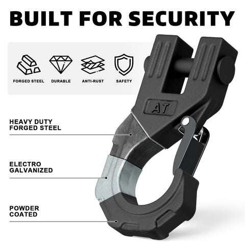 Three Eighths Inch Winch Hook Heavy Duty Forged Steel With Safety Latch Beefy 20 Ton Break Strength showing construction details