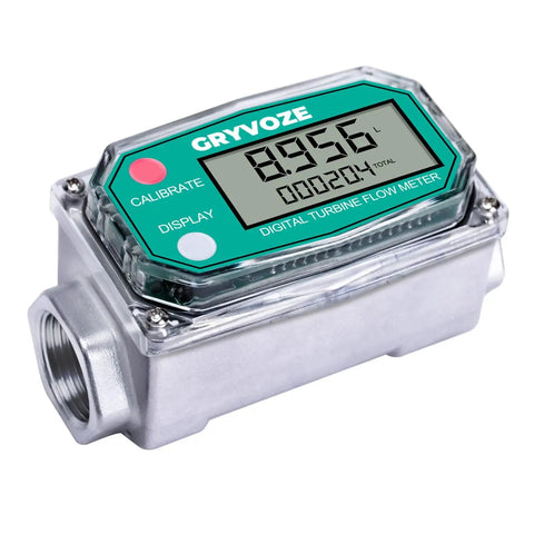 Three Quarters Inch Digital Turbine Flow Meter Inline NPT Thread for Water Diesel Gas Oil Gasoline Kerosene Methanol and Other Liquids 0.8 to 13.2 GPM