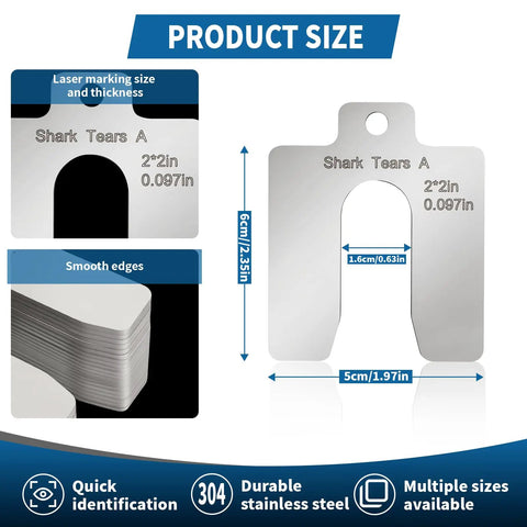 Top Shelf 280Pcs 304 Stainless Steel Shim Kit 2X2 Inch Slotted Precision Measurement Tabs with smooth edges and laser markings.