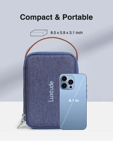Dope Double Layer Electronic Organizer Travel Case With Rugged Hard Shell Design To Keep Your Tech Rig Neatly Packed Includes Solid Grip Handle, 8.5 x 5.9 x 3.1 inches, shown with a 6.1-inch phone.