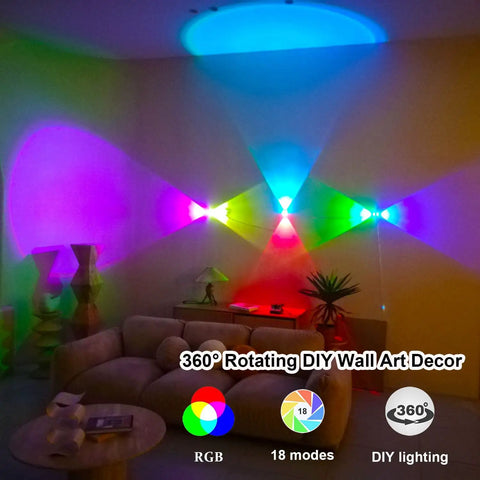 360 Degree Rotating RGB LED Wall Light Bar For DIY Wall Art Decor Ambient Mood Lighting With 18 Modes in a living room
