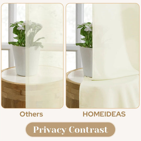 Privacy Sheer Curtains Set 52 By 96 Inches Two Panels Cream Ivory Lightweight Window Drapes shown with privacy contrast