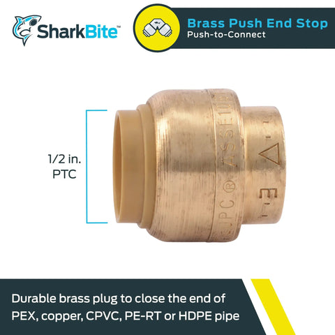 Half Inch Push Cap End Fitting For Plumbing, Quick Push To Connect Brass End Cap For PEX Copper CPVC PERT HDPE Pipes side view