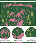 Camp Bachelorette Balloon Garland Arch Kit with Sage Green Backdrop, featuring mountain and ring design for outdoor decor