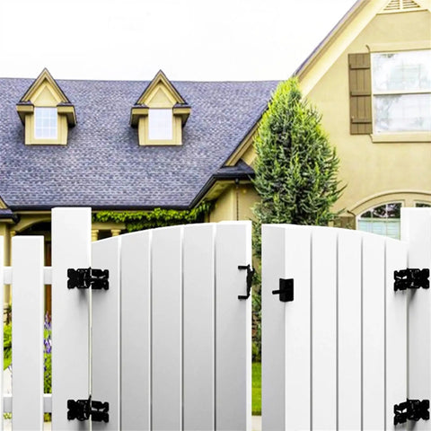 Two Pack Self Closing Gate Hinges For Wooden Fences Built To Last Heavy Duty Stainless Steel Gate Closer Hinges With Screws Durable Fence Hardware For Smooth Automatic Closing And Secure Outdoor Gate Performance. on white wooden fence gate