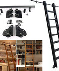 Sliding Barn Door Hardware Kit With Black Carbon Track System For Library Ladders, Low-Noise Big Wheel Rollers, 13-Foot Track Kit