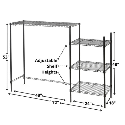 Gunmetal Gray Beefy Adjustable Shelving Unit With 18 Gauge Steel, Tool Free Assembly, 300 Lb Capacity, 1 Inch Shelf Increments, Durable Wire Frame With Venting For Electronics, Perfect Garage And Home Organization. 72x24x53 in wire shelving