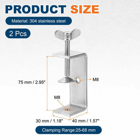 Two Pack 304 Stainless Steel C Clamps 75mm Mini Tiger Clamp U Clips With Press Screw For Woodworking Welding Mounting Built Tough And Rust Resistant Silver, 75 mm