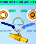 Beefy 2 Pack 3 Quarter Inch Heater Hose Shut Off Ball Valve With Barbed Fittings and Blue Handles for Smooth Fluid Control