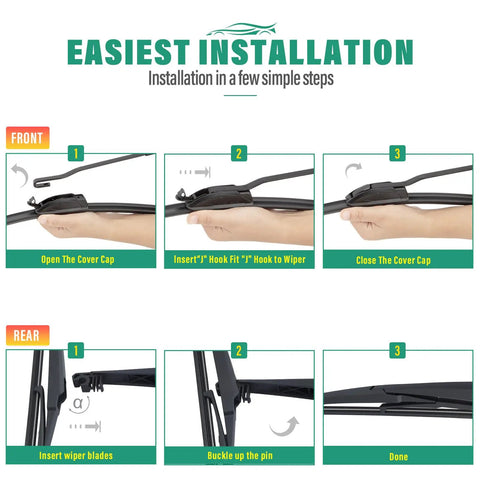 Installation steps for Road Ready Heavy Duty Windshield Wiper Blades Replacement Kit for Hyundai Palisade and Lexus GX.