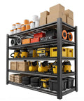 Built Different Metal Storage Shelving Heavy Duty Five Tier Adjustable Garage Rack with tools and storage boxes.