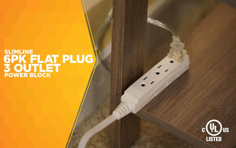Angled Flat Plug Extension Cord With SlimLine Design And 3 Grounded Outlets, 13 Foot Indoor Power Cord For Home And Office, UL Listed