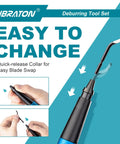 Libraton Deburring Tool Kit 12 In 1 With Ergonomic Aluminum Handle showing quick-release collar for easy blade change.