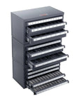 Three Drawer Drill Bit Dispenser Cabinet Set With 29 27 And 60 Compartments For One Sixteenth To One Half Inch And A To Z Bits