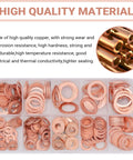 200 Piece Copper Washer Kit For Cars, Metric Crush Washers And Flat Sealing Gaskets, organized in a plastic box.