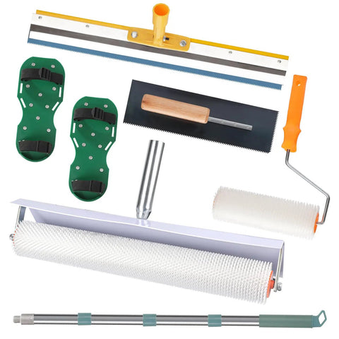 Self Leveling Concrete Tool Kit With Floor Roller And 68 Inch Extension Pole, Splash Guard Epoxy Flooring Tools Stainless Steel Trowel Self Leveling Rake Durable PE Rollers For Smooth Pro Finishes