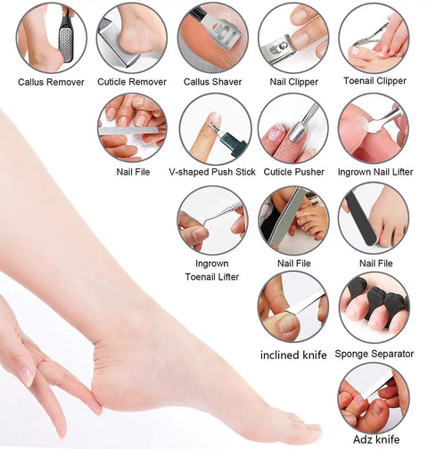 All In One 36 In 1 Pedicure Kit For Home And Salon Use With Pro Grade Foot Rasp Callus Remover Nail File Clippers And Cuticle Tools