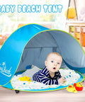 Pop Up Baby Beach Tent Shade Lounge With Auto Open Portable Sun Shelter For Infants Under Three UV 50 Plus Protection