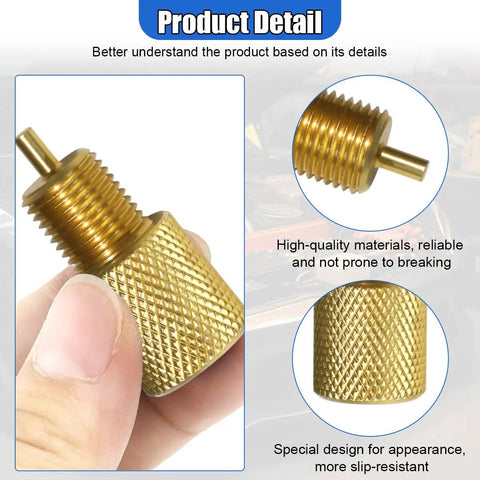 Rock Solid Brake Proportioning Valve Bleeder Tool Gold Finish shows detailed aluminum construction measuring 1.57 x 0.72 inches.
