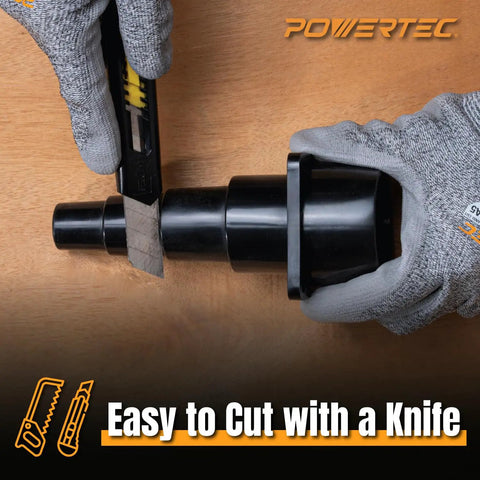 Step Adapter For Shop Vac And Wet Dry Vacuums Lets You Connect Power Tools And Vacuum Attachments being cut to fit with knife