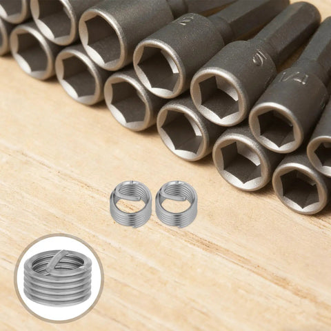 10 Pcs M18 X 2.5 X 2D Stainless Steel Thread Inserts Kit For Fixing Damaged Threads In Auto, Machinery, And Home DIY Projects, Durable Wire Thread Inserts For Quick And Strong Heavy Duty Thread Restoration. M18 stainless steel wire thread inserts, two shown