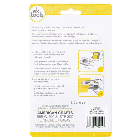 Back packaging of Circle Punch 1.75 Inch With Safety Lock, showing usage instructions and company information.