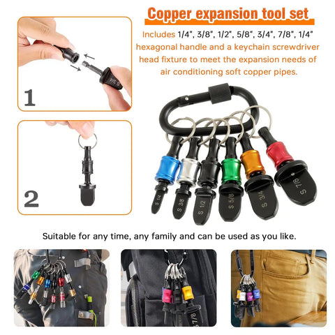 HVAC Copper Tube Expander Tool With Bit Holder For Air Conditioners, Beefy HSS Steel Construction, Six Pipe Sizes Including One Quarter, Three Eighths, One Half, Five Eighths Inches, Reusable Swedge Tool For Quick Copper Tube Reconditioning, six-size copper expansion set