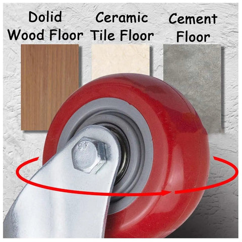 Heavy Duty 3/4/5in Swivel Caster Wheels Set of 4 360° Industrial PU Silent Threaded Stem Casters for Shopping Carts Furniture and Equipment (10x30mm) close-up on red wheel.