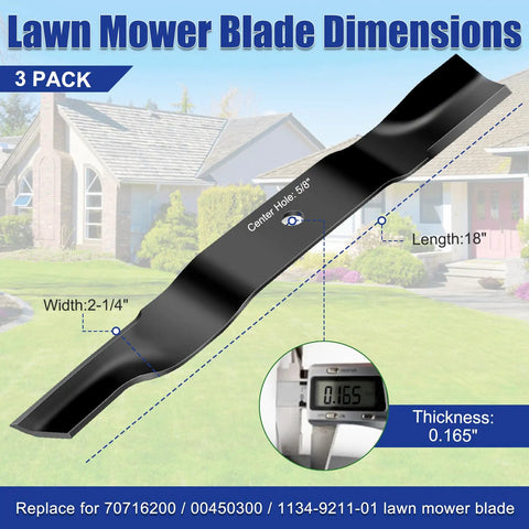 Three Pack 18 Inch Lawn Mower Blades For Gravely 52 Inch Deck Compatible With ZT X ZT XL And ARIENS IKON X IKON XL Replacement Blades