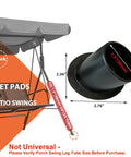 Anti Slip Patio Swing Foot Caps For 1.5 Inch Diameter Leg Tubes Angled Black Plastic Stabilizers shown with measurements