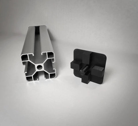 End Caps For 4040 Aluminum Extrusion Profile 40x40mm Snug Fit With Four Point Contact Thick And Stronger Material T Slot Style Made In USA Heavy Duty Construction For Maximum End Cap Durability shown with profile and cap.