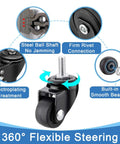 1 Inch Swivel Caster Wheels Set Of 4 With M6 Threaded Rods showcasing 360° flexible steering and built-in smooth bearing.