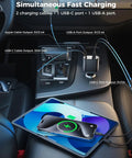Upgraded Retractable Car Charger 4 In 1 Fast USB C and Apple Car Adapter charging devices in vehicle console