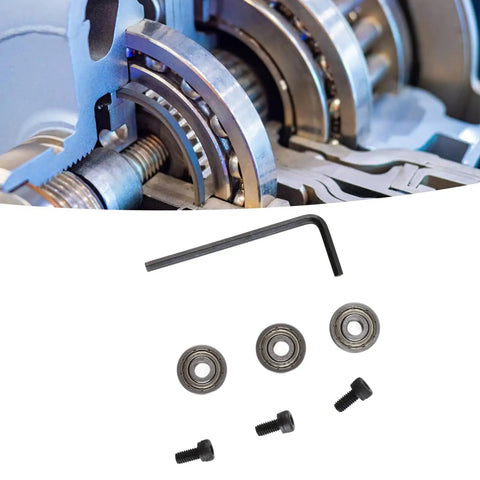 Heavy Duty Steel Bearing Kit For Milling Cutter Head Three Upper Dust Proof Bearings With Metal Guards Includes Installation Screws And Hex Wrench Durable Milling Hardware shown with hex wrench and screws