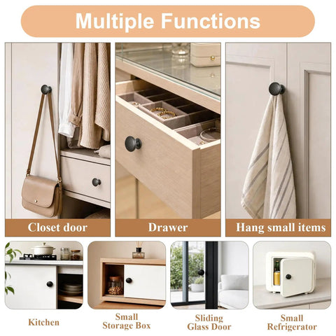 Black Round Cabinet Knobs Set 30mm Aluminum Alloy Drawer Handles With Self Adhesive Pads And Screws in various uses