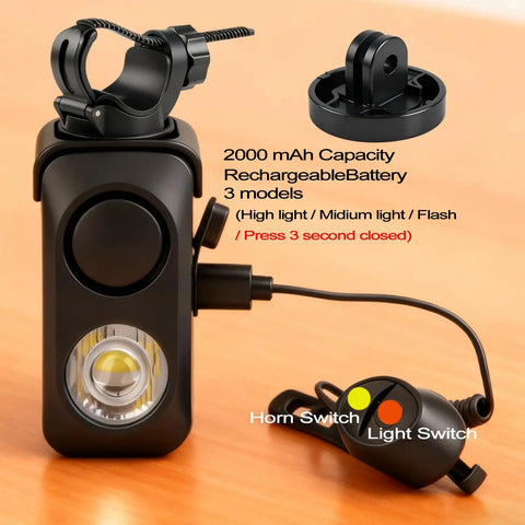 All In One Bike Light Set With 130dB Horn USB C Rechargeable Front Headlight And Red Taillight IPX5 Waterproof For Mountain Road Electric Bikes And Scooters Great For Adults And Kids