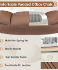 Leather Home Office Desk Chair With Ergonomic Back Support, internal structure with springs, foam, and PU leather, brown
