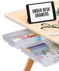 Under Desk Drawer Organizer 2 Pack With Slide Out Storage For Pens Cables And Office Accessories No Drill Adhesive Mount