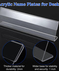 Pack Of 18 Clear Acrylic Desk Name Plates 2 By 8 Inches Blank Customizable Horizontal Slant For Office Conference Business Event Or School Classroom Great For Offices And Classrooms, showing a close-up of the slant-back design.
