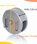 6.25 Inch Aluminum Tie Wire Reel Coil Holder Wheel with belt loops and knob, side view showing measurements