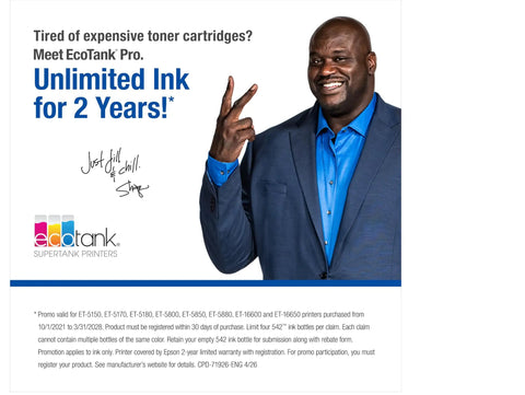 Heavy Duty Wireless Color All In One Supertank Printer With Scanner Copier Fax And Ethernet promoting unlimited ink for 2 years.