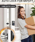 Woman using Keyless Entry Door Lock With Handles Electronic Keypad Deadbolt For Front Door Auto Locking Matte Black Handle Set