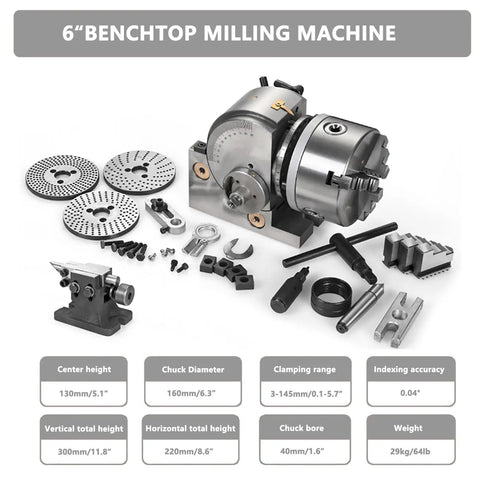 Precision Built Indexing Head With Tailstock For 6 Inch Milling Machine Rotary Table components and details laid out on a benchtop.