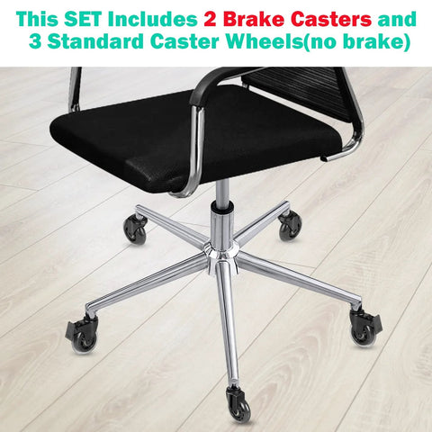 Office chair with wheels featuring Three Inch Casters With 5/16-18 UNC Threaded Stem Two Casters With Brake Lock And Three Without Locking